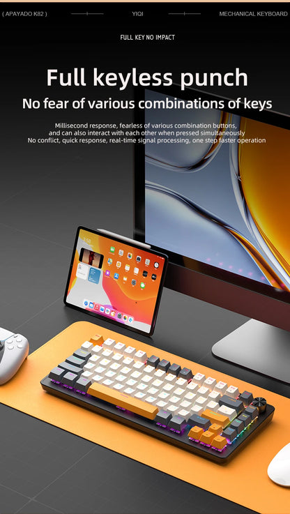 APAYADO 75% Gaming Keyboard Wired with Metal Knob, Hot-Swap K82 Black Mechanical Keyboard,ABS Transparent Character RGB
