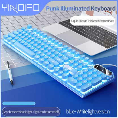 Typewriter Round 104 Keys Gaming Keyboard Wired Keyboard Color Matching Backlit Computer E-sports Peripherals for Desktop Laptop