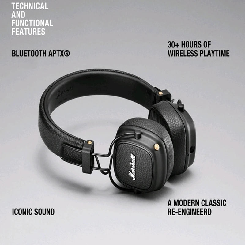Marshall MAJOR III Bluetooth Wireless Headphones Earphones Deep Bass Foldable Sport Gaming Rock Headset Reduction Microphone