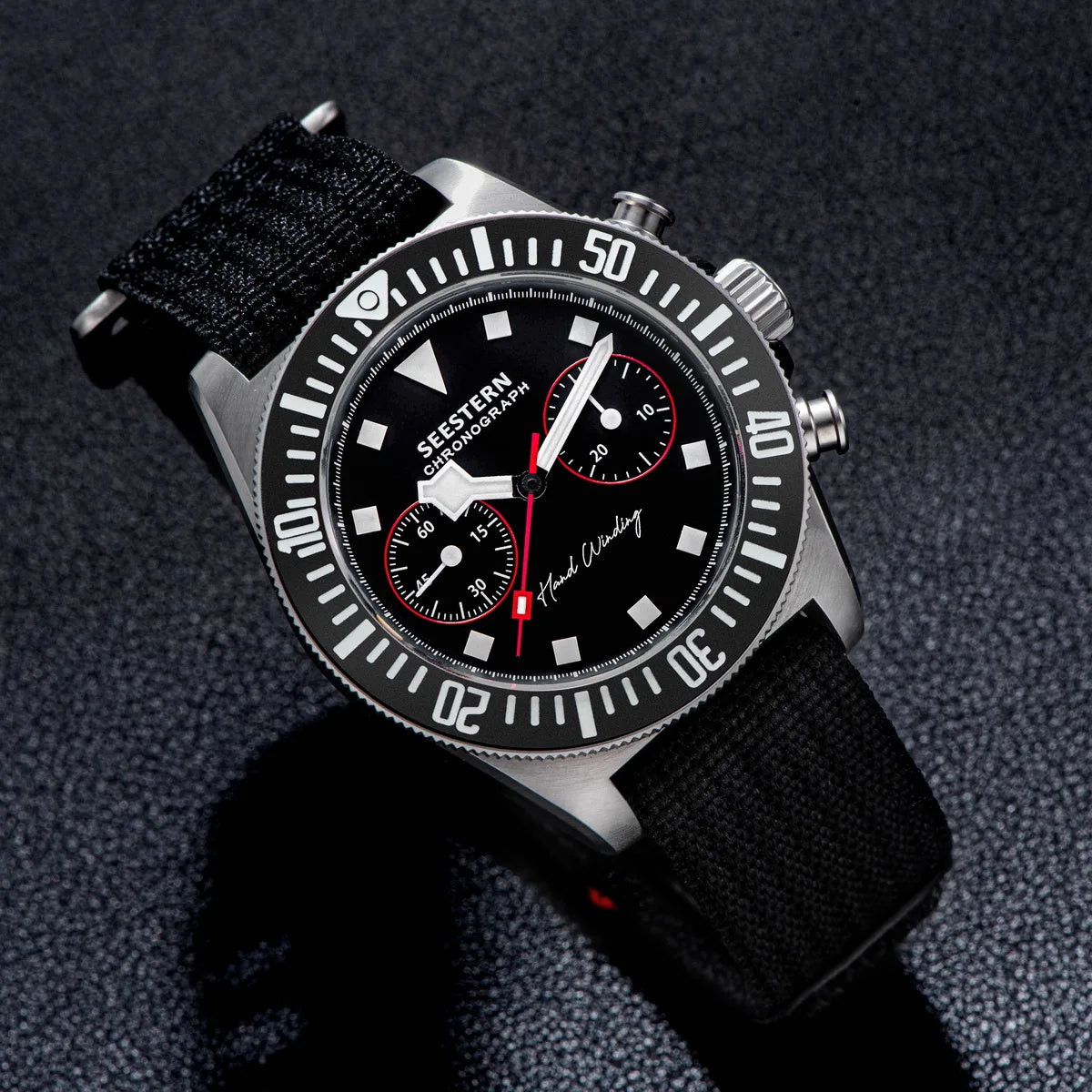 SEESTERN Chronograph Man of Watch Mechanical Tianjin ST1901 Movement Sapphire Wristwatches Nylon Sticker Strap Luminous Skeleton