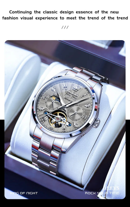 OLEVS 7028 Automatic Mechanical Men's Watch Tourbillon Dial Multifunctional Date Waterproof Luminous Watch for Men