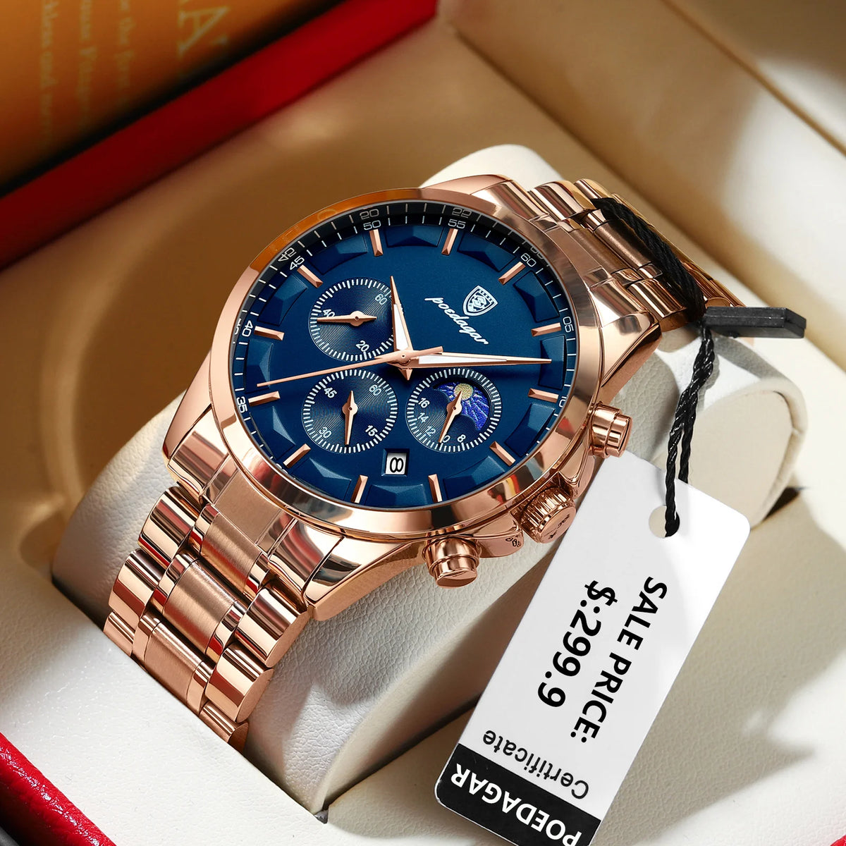 Montre-bracelet de luxe pour homme POEDAGAR, style militaire, étanche, lumineuse, chronographe, en acier inoxydable, à quartz, avec boîte.