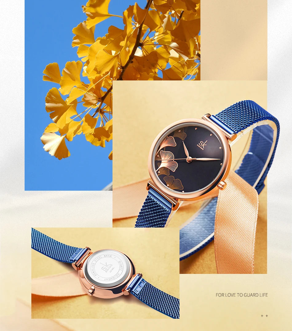 Shengke Originale Design Woman Watches Fashion Lucky Clover Fashion Women's Quartz Wristwatches Top Luxury Elengent Female Clock