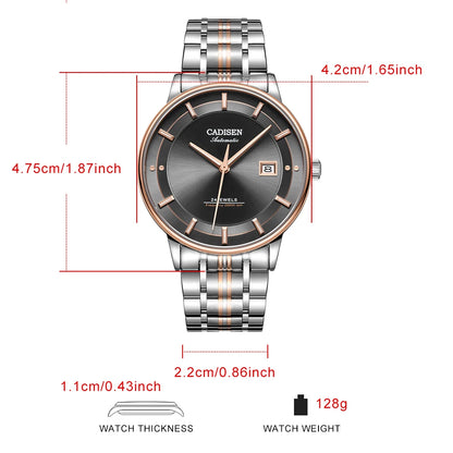 CADISEN Automatic Mechanical Ultra-thin Wristwatch MIYOTA 9015 Top Brand Luxury Curved Single-dome Sapphire Crystal Watch Man
