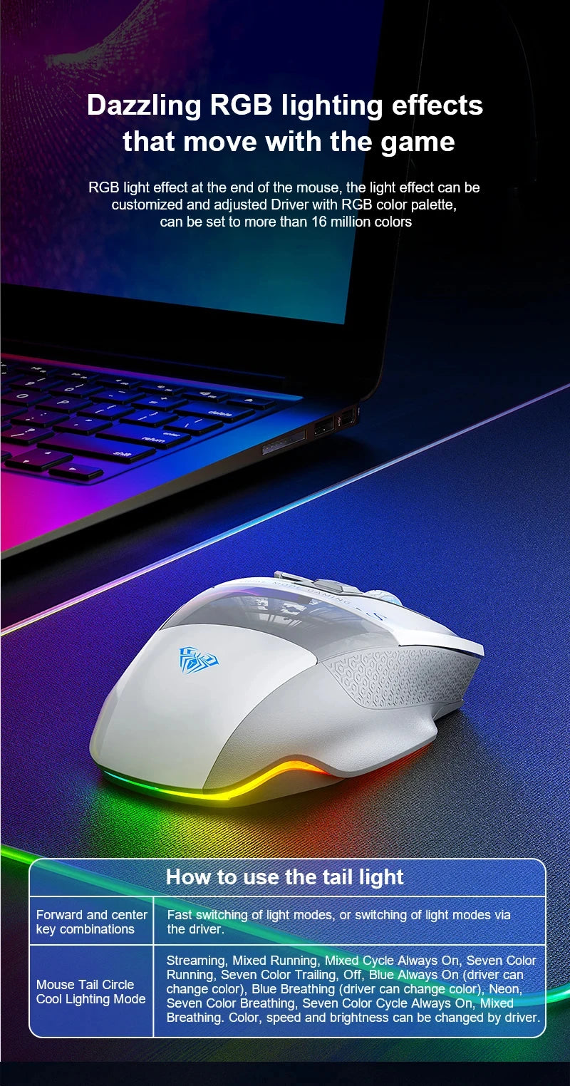 AULA SC550 Wireless Gaming Mouse Dual-mode Rechargeable Luminous Mechanical gaming mouse for Desktop/laptop E-sports USB Mouse