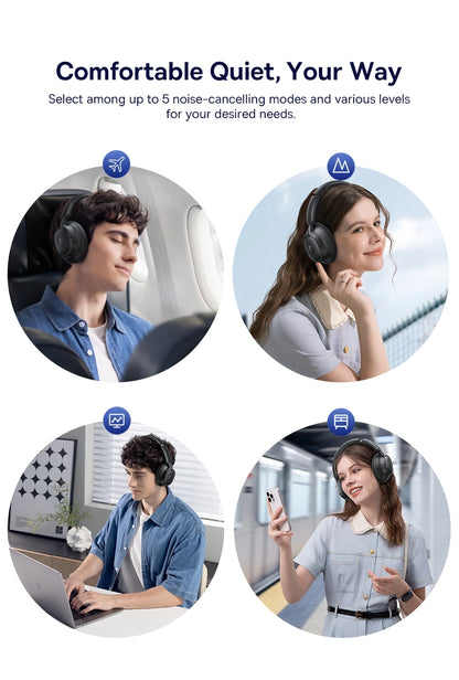 Baseus Bass EH10 NC Wireless Headphones Bluetooth 6.0 Noise Canceling 45dB Over Ear HeadsetSpatial Audio Earphone 80H Time