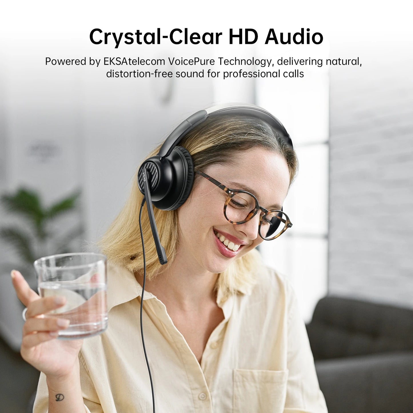 EKSA H8 Professional Office Headset with ENC Noise Cancelling Microphone – USB-A, USB-C & 3.5mm Wired Headphones for PC, Laptop & Mobile Phone