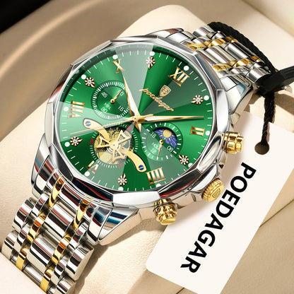 Montre homme POEDAGAR de luxe originale, étanche, chronographe lumineux, montre-bracelet en acier inoxydable à quartz, montres haut de gamme pour hommes