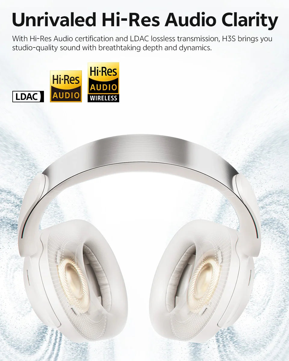 QCY H3S ANC Over Ear Headphones -56dB Noise Cancelling Headsets Bluetooth 6.0 Hi-Res LDAC Spatial Sound Earphones Dual Driver