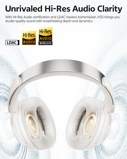 QCY H3S ANC Over Ear Headphones -56dB Noise Cancelling Headsets Bluetooth 6.0 Hi-Res LDAC Spatial Sound Earphones Dual Driver