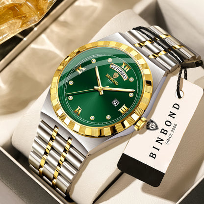 Montre pour homme de la marque originale BINBOND – Montre-bracelet à quartz, modèle de luxe, étanche et luminescent.