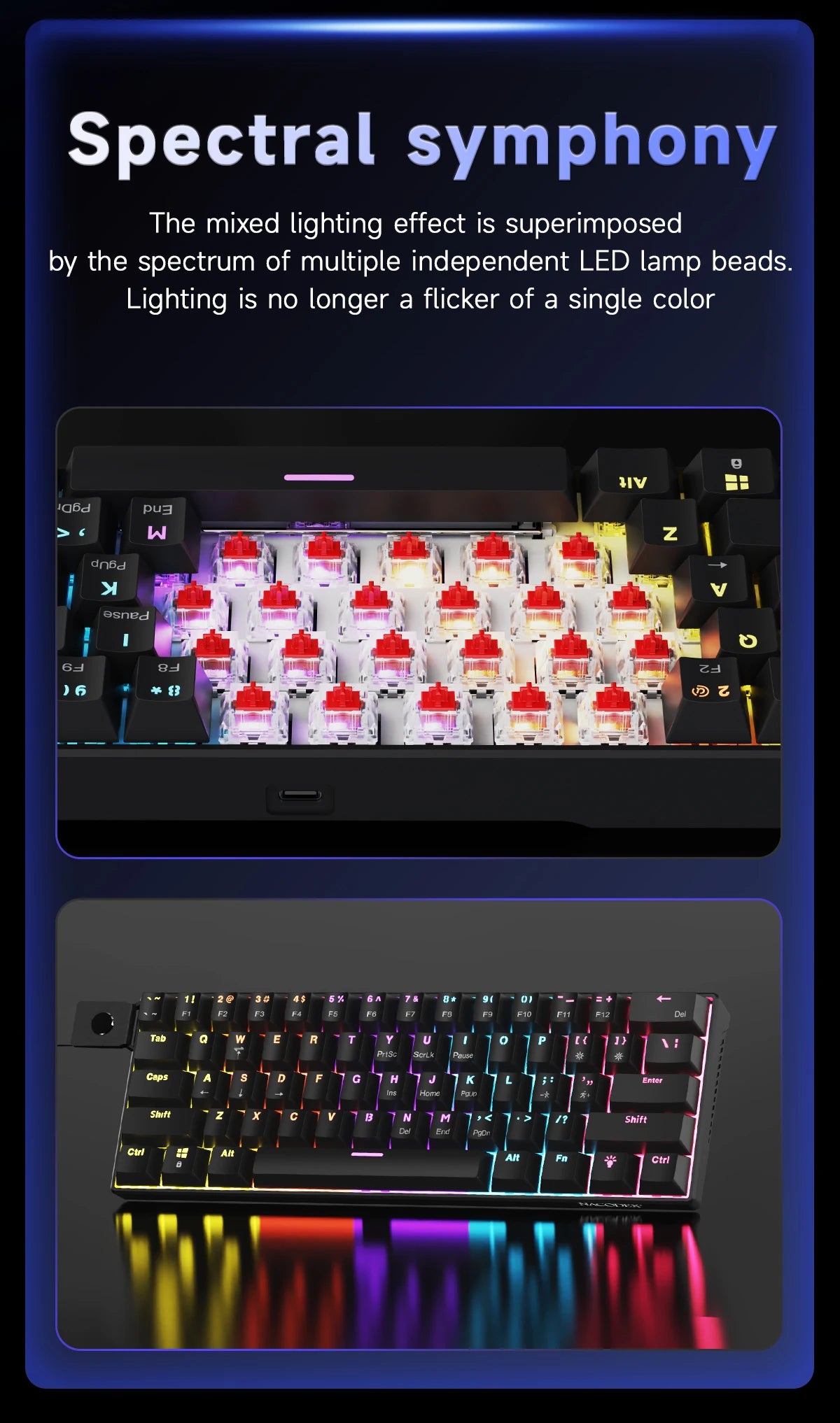 AJAZZ NK61 61-Key Red Switch Wired Mechanical Keyboard with Hot-Swappable Keys and RGB Lighting, Suitable for PC and Mac