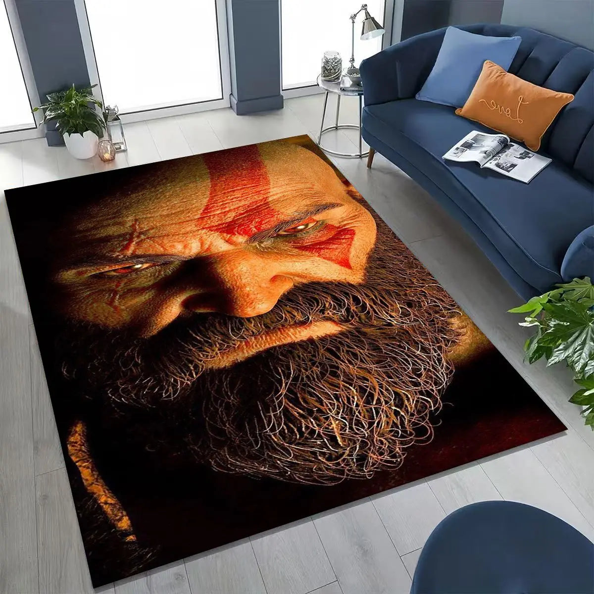 Classics God of War Kratos 3A Game Gamer Rug for Bedroom Living Room Sofa Home Doormat Decor, Large Kids Play Non-slip Floor Mat