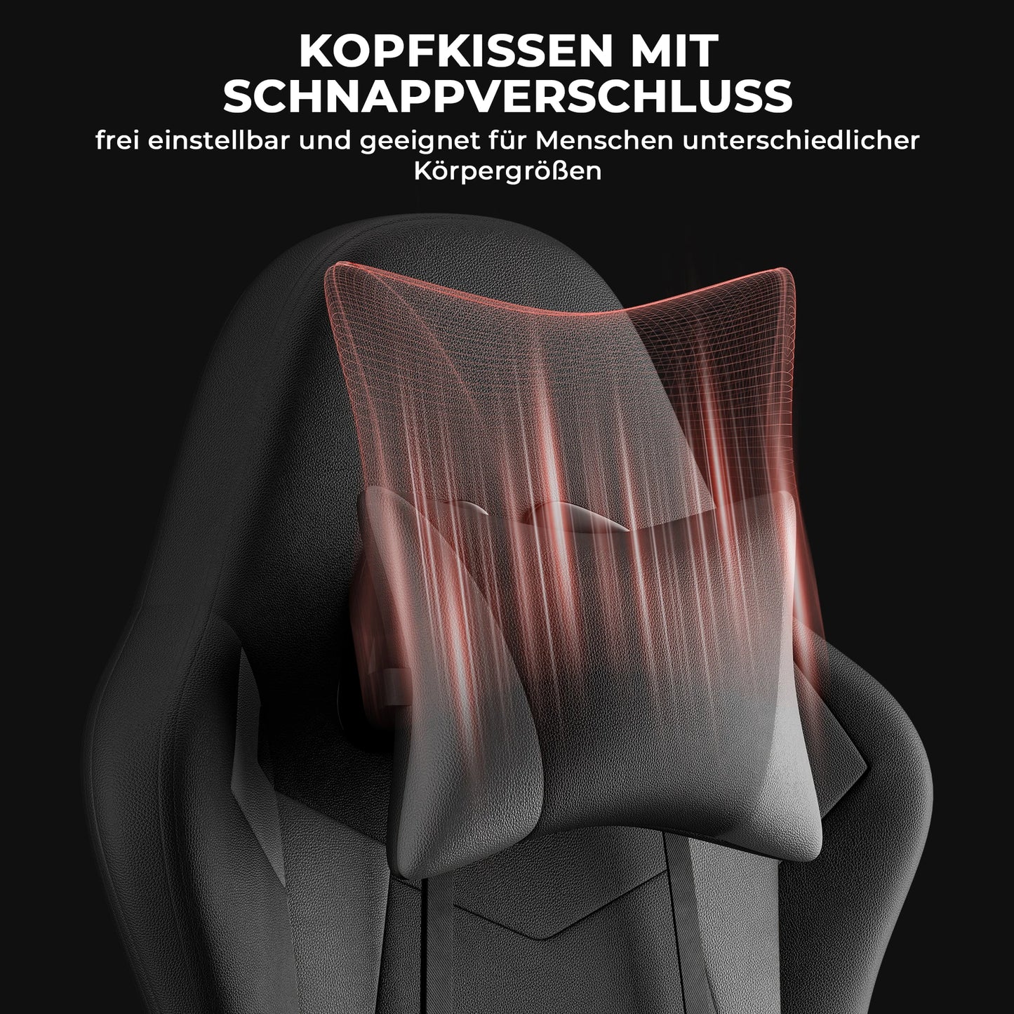 Ergonomic Gaming Chair, Lumbar & Head Pillow, Adjustable Height, Black-Grey