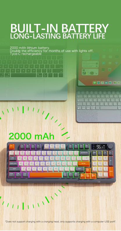 FreeWolf M96 Wireless Keyboard with Screen,Gaming Keyboard Bluetooth Dual-Mode Connection,Multi-Device Linking,Ergonomic