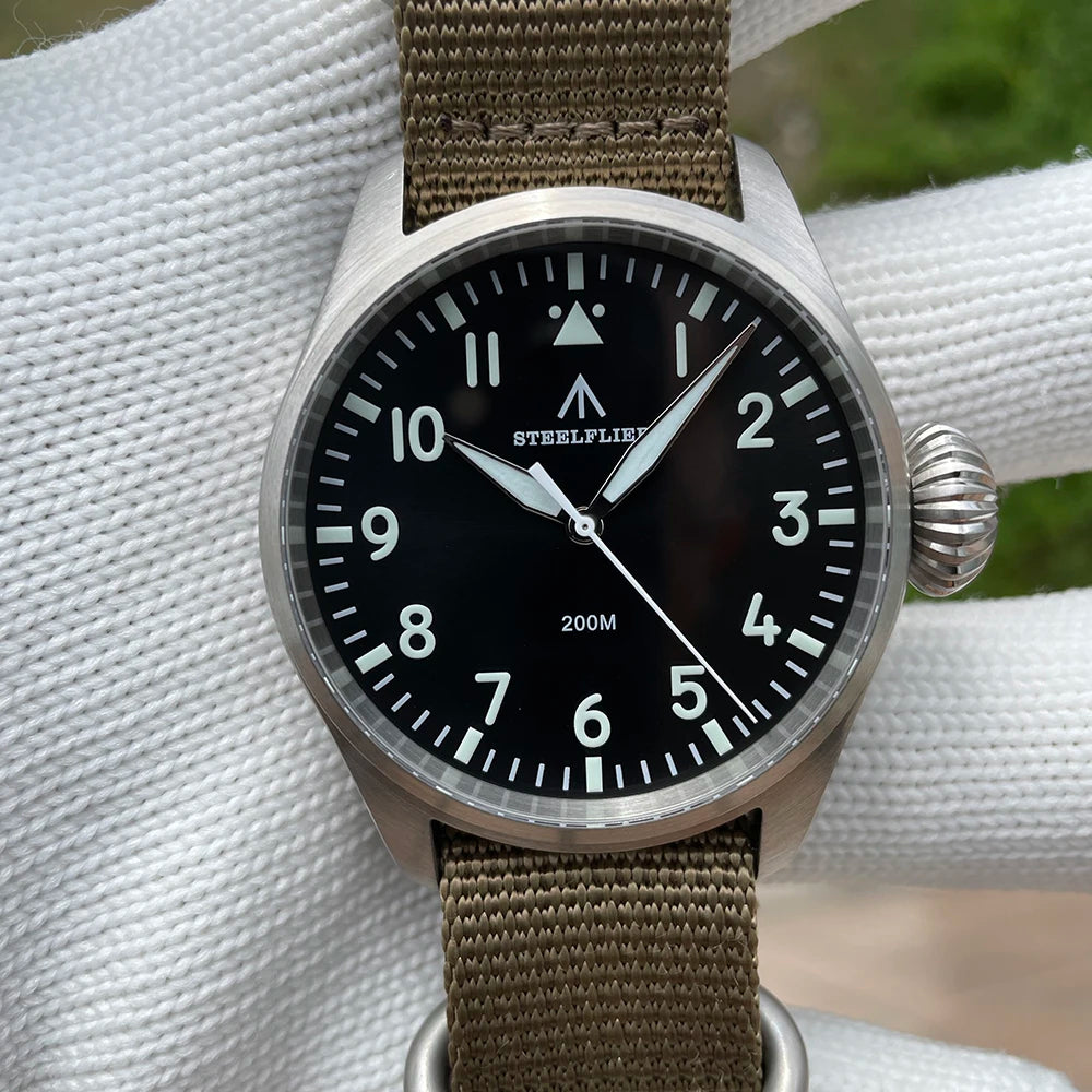 STEELFLIER Official SF743 Quartz Pilot VH31 Steel Strap Onion Crown 20Bar Waterproof Sapphire Crystal Luxury Dive Luminous Watch
