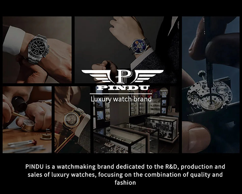 PINDU Design NEW Engine Series Quartz Watch Men's Top-Luxurious Stainless Steel Compass Waterproof Swiss Quartz 762 Movement Watch