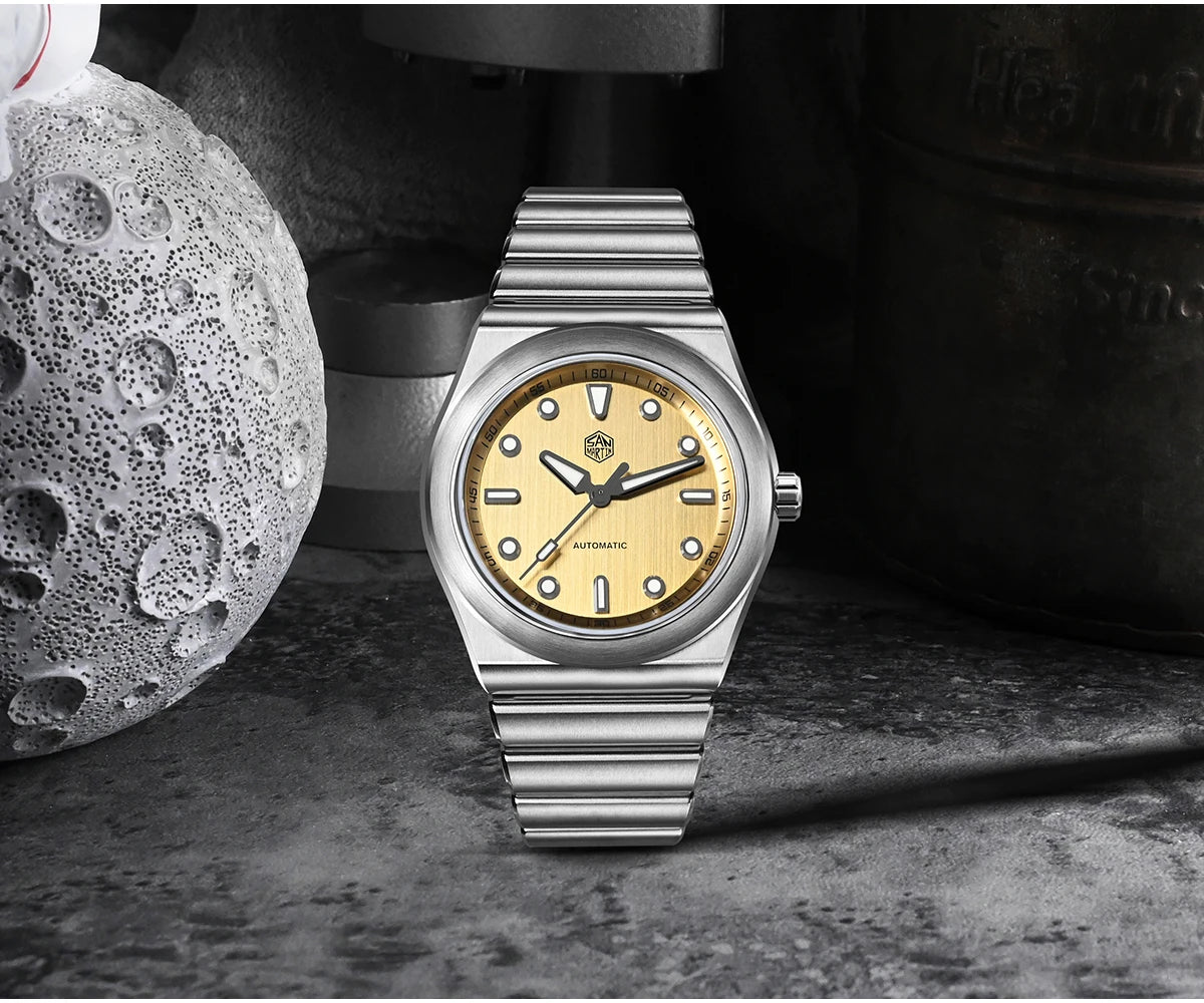 San Martin 40mm Men Sports Watch SS Brushed Dial Integrated Bracelet Miyota 90S5 Original Design Automatic Mechanical SN0149
