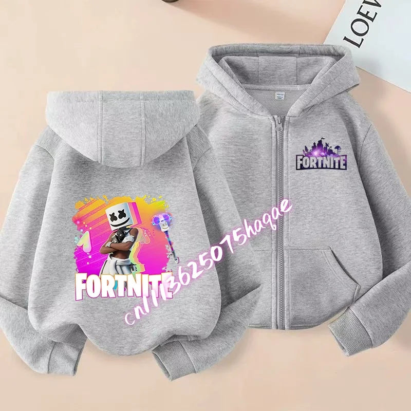 Giacca outdoor per bambini Cartoon FORTNITED per bambina e bambino, felpa cappotto, giacca a vento leggera di alta qualità, giacca autunnale con zip, abbigliamento top