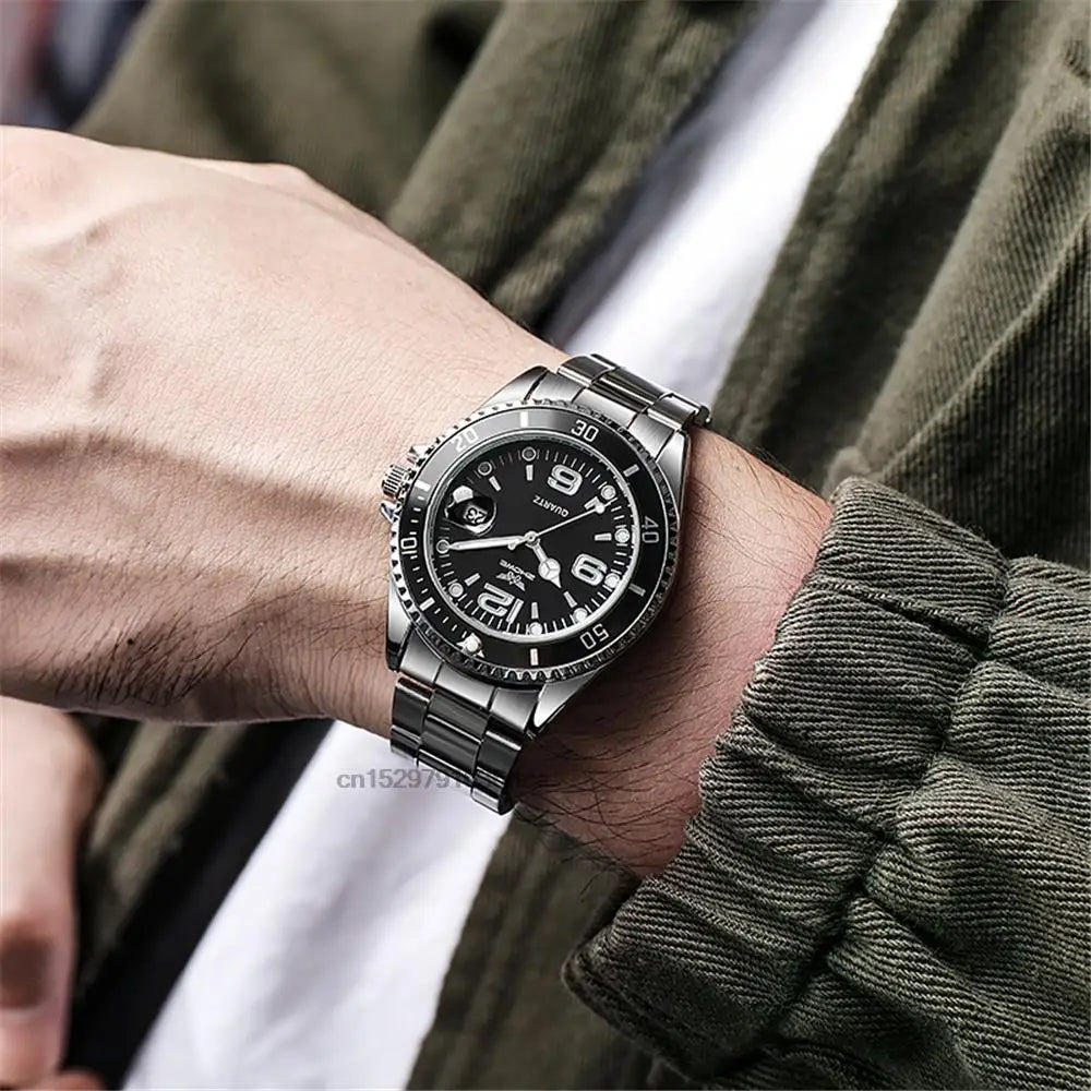 Relojes de lujo para hombre de acero inoxidable – Reloj de cuarzo con indicador de fecha, estilo profesional y deportivo, a la última