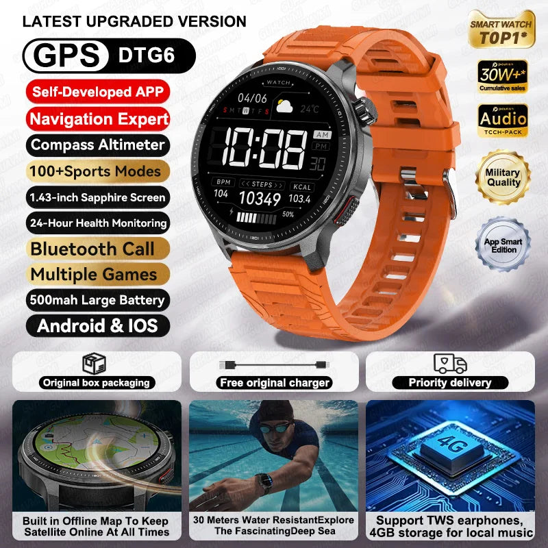New 4GB Storage Smart Watch GPS Offline Map Local Music Video 200+Custom Dial Swim Outdoor Sport Explosion-proof Military Watchs
