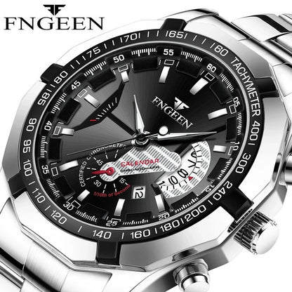 Reloj de pulsera para hombre, de estilo militar, informal o deportivo, de cuarzo, de una marca prestigiosa, totalmente de acero, resistente al agua