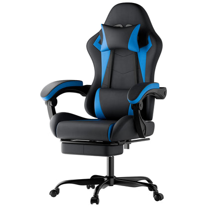 Comanlai Gaming Chair with Footrest Ergonomic High Back Computer Chair with Adjustable Headrest Lumbar Support PU Swivel Chair