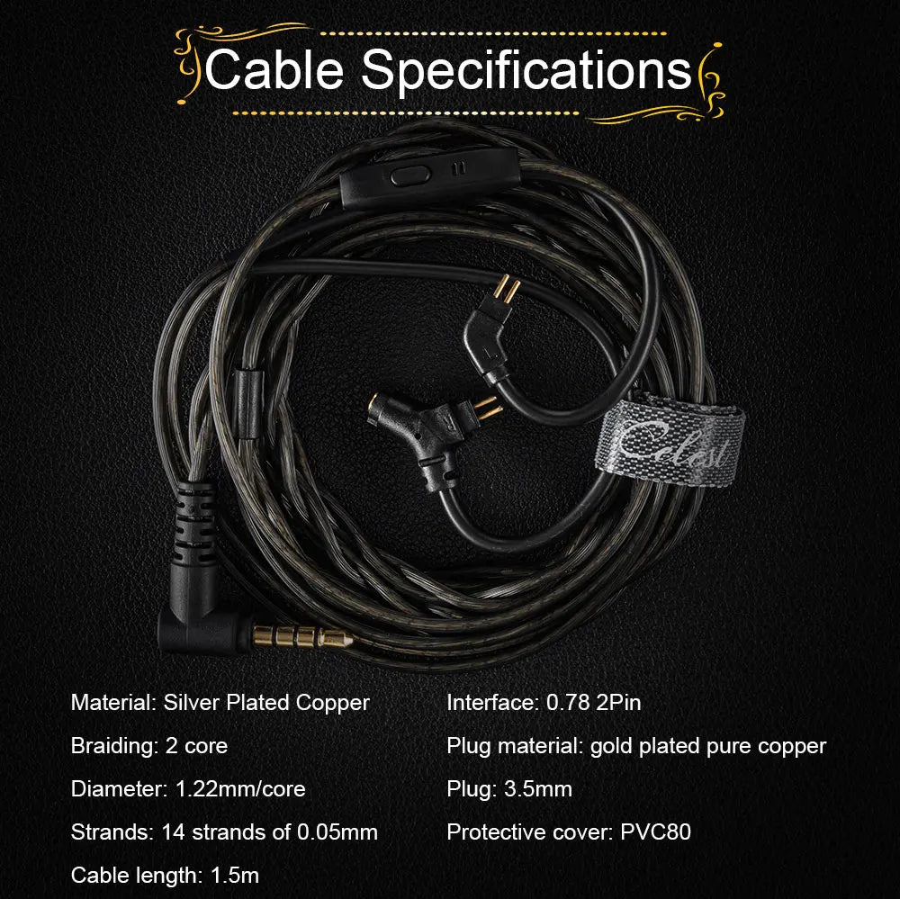 Celest Wyvern Black In-Ear Monitor Wired IEM Gaming Earbuds with Microphone HiFi Bass 10mm Driver Detachable Cable