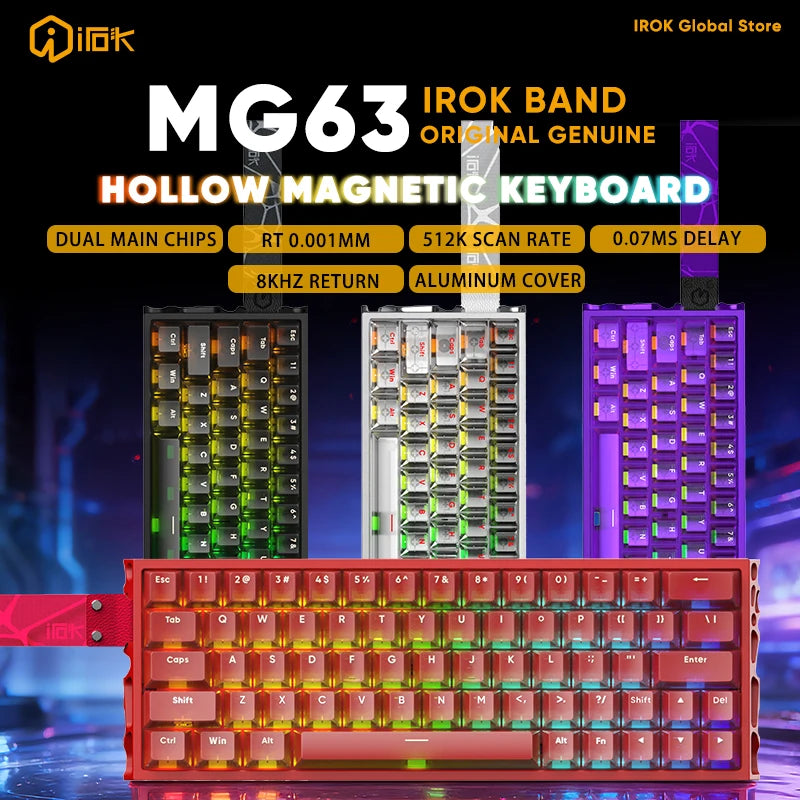 IROK MG63 Hollow Aluminium Gaming Magnetic Mechanical Keyboard 60% RT0.001mm 8KHz 0.07ms 512K RGB Hot Swap Wired Gamer Keyboard