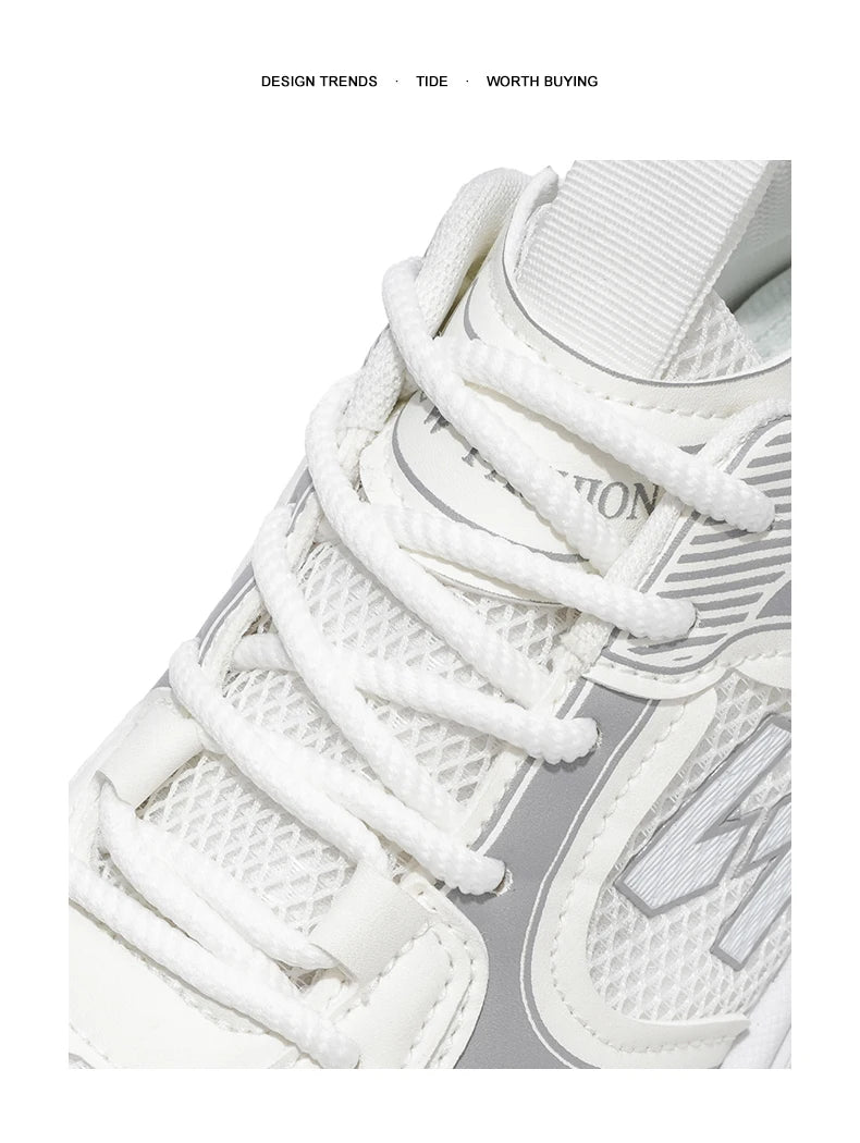 Unisex Trendy Chunky Dad Sneakers Silver Black Retro Couple Breathable Mesh Casual Platform Shoes