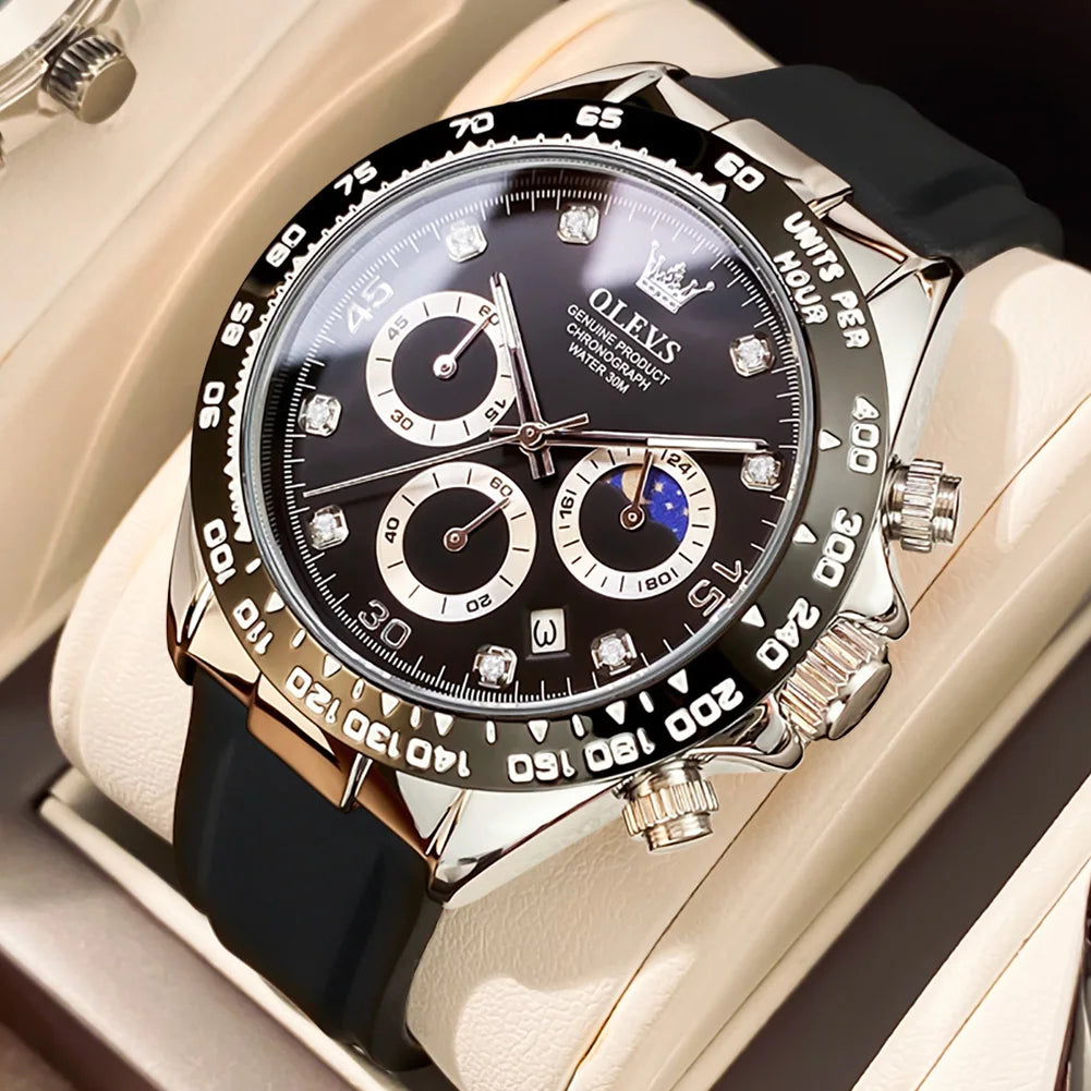 Reloj para hombre OLEVS: reloj de cuarzo de lujo, resistente al agua y luminiscente, con cronógrafo y indicador de fecha. Reloj deportivo para hombre de una gran marca.