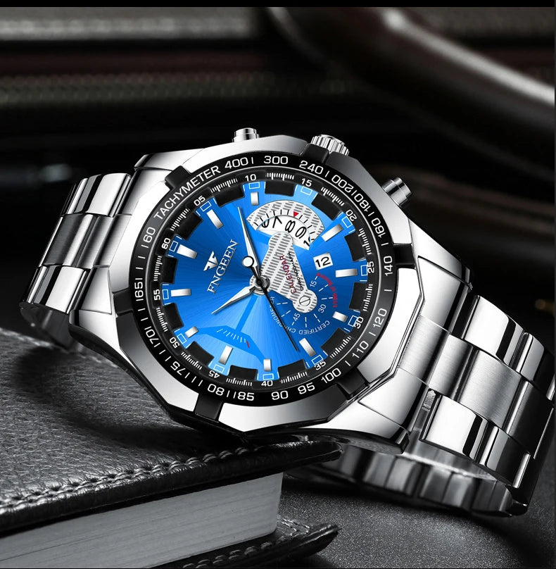 Reloj de pulsera de cuarzo de lujo BINBOND para hombre, luminiscente, resistente al agua, con fecha automática, de acero inoxidable