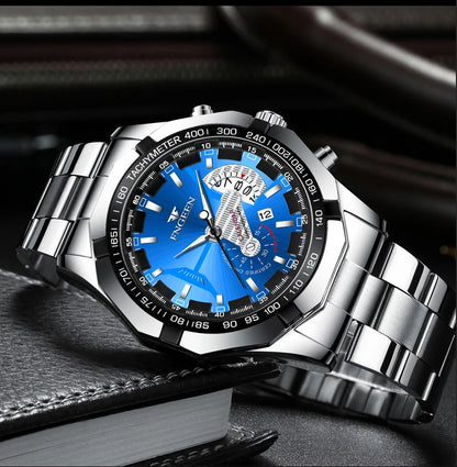 Reloj de pulsera de cuarzo de lujo BINBOND para hombre, luminiscente, resistente al agua, con fecha automática, de acero inoxidable