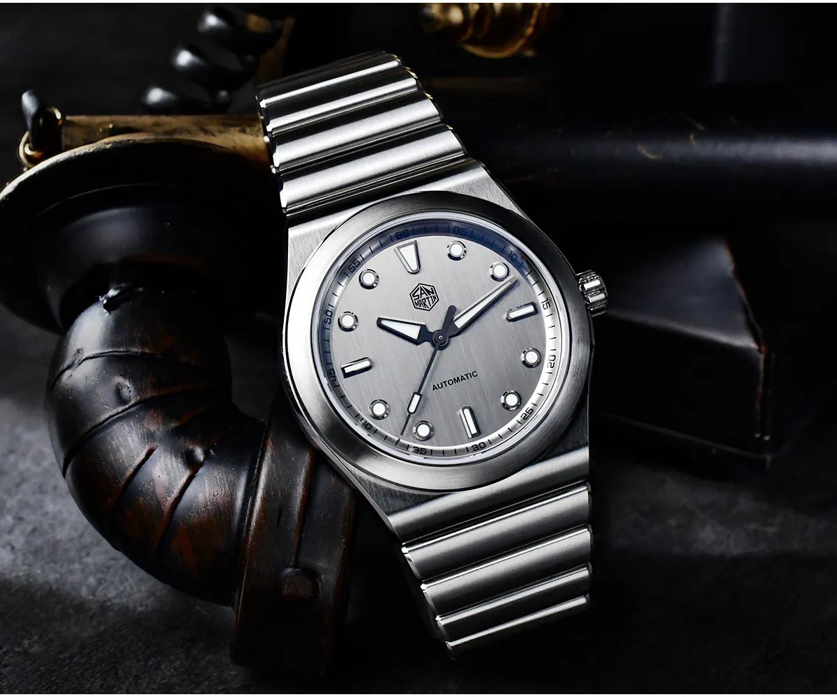 San Martin 40mm Men Sports Watch SS Brushed Dial Integrated Bracelet Miyota 90S5 Original Design Automatic Mechanical SN0149