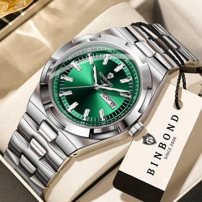 Relojes de cuarzo BINBOND de acero inoxidable para hombre – Reloj de lujo, resistente al agua y luminiscente – Modelo original para hombre