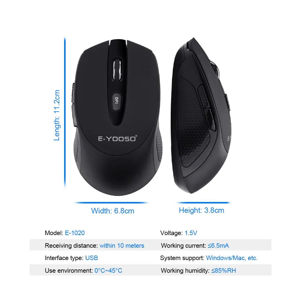E-YOOSO E-1020 USB 2.4G Wireless Gaming Noiseless Mute Office Mouse 2400 DPI Optical Game Mice Ergonomic for Laptop PC Computer