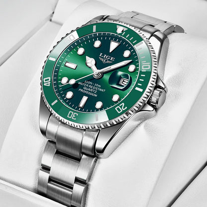 Reloj para hombre LIGE: cronógrafo de cuarzo, resistente al agua, estilo informal y profesional, accesorio de moda de lujo de una gran marca.