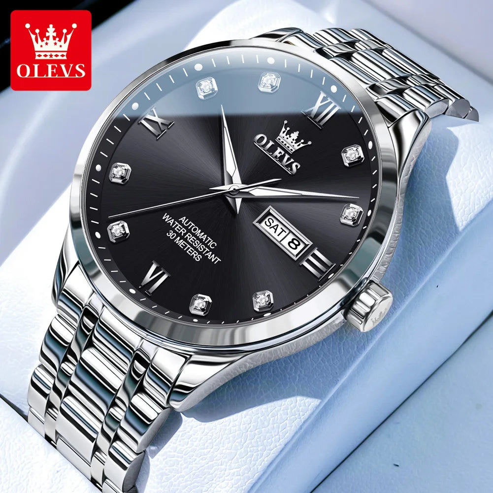 Reloj automático para hombre OLEVS 9946: reloj de pulsera mecánico de lujo, equipado con un calendario con indicador de fecha, ideal para hombres de negocios.