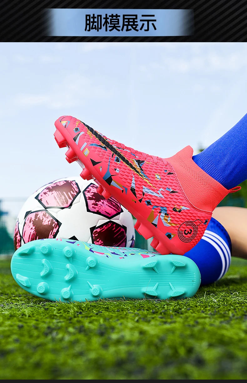 Professional Soccer Shoes Men Outdoor High-Top Sports Football Boots Boots Ag/Fg Long Spikes Artificial Grass Training Match