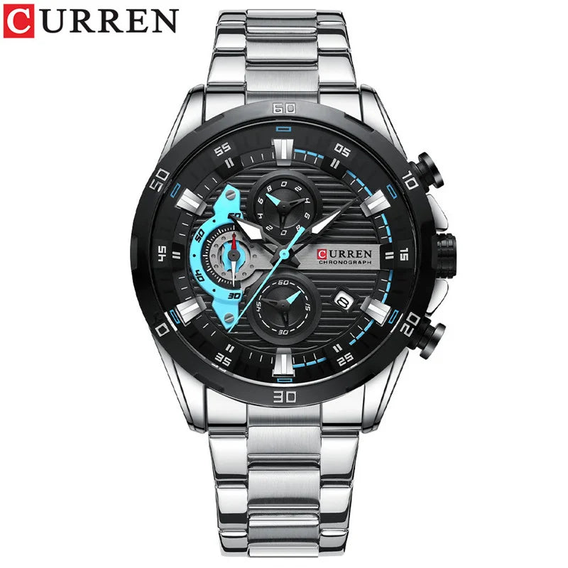 Reloj de lujo para hombre CURREN 8402, nuevo, de acero inoxidable, hermético, con cronógrafo y luz nocturna.