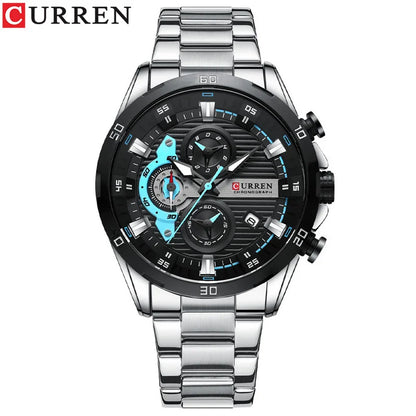 Reloj de lujo para hombre CURREN 8402, nuevo, de acero inoxidable, hermético, con cronógrafo y luz nocturna.