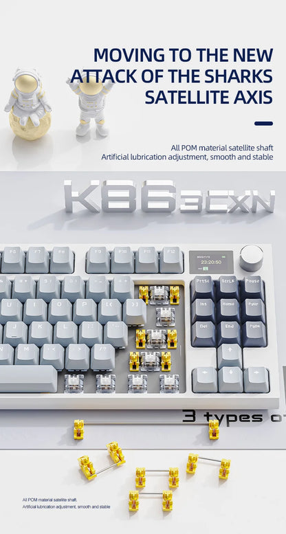 ATTACK SHARK K86 Mechanical Keyboard with Metal Knob,TFT Smart Color Screen,87-key Layout,RGB Lighting,and Three-mode Connection