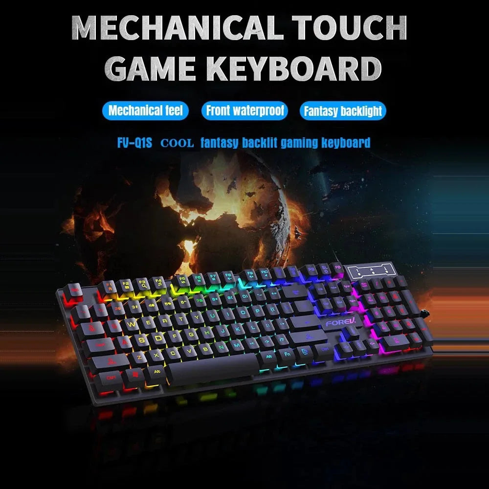 104Keys Wired Keyboard RGB Colorful Gaming Keyboard USB Wired Keyboard Standard Keyboard for PC Laptop Android Windows Mac OS