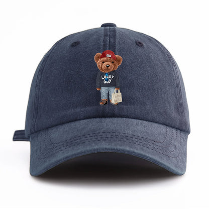 1pc Tote-bag Bear Print Washed Baseball Cap for Adults,  Minimalist Retro Style Casual Soft Adjustable Dad Hat, Perfect As Gift