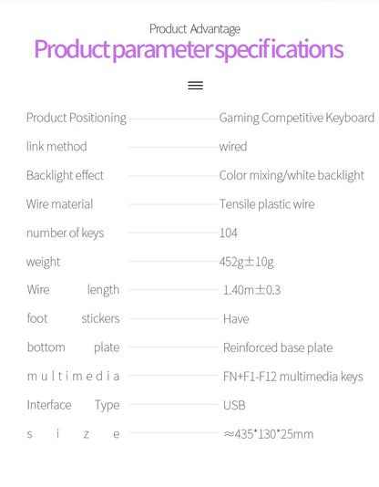 Typewriter Round 104 Keys Gaming Keyboard Wired Keyboard Color Matching Backlit Computer E-sports Peripherals for Desktop Laptop