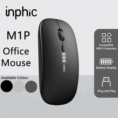 Inphic M1P Wireless Silent Office Mouse Ultra-Thin Portable USB Interface Battery Power Display TYPE-C Charging Wireless Mouse