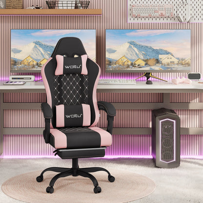 WOLTU Massage Gaming Chair Ergonomic Swivel Computer Chair with Pillow & Footrest Adjustable Headrest Lumbar Support Gamer Chair
