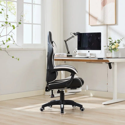 360 ° - Swivel Ergonomic Racing Design Gaming Chair Leather High Back Office Chair Height Adjustable Task Chair, Black&White