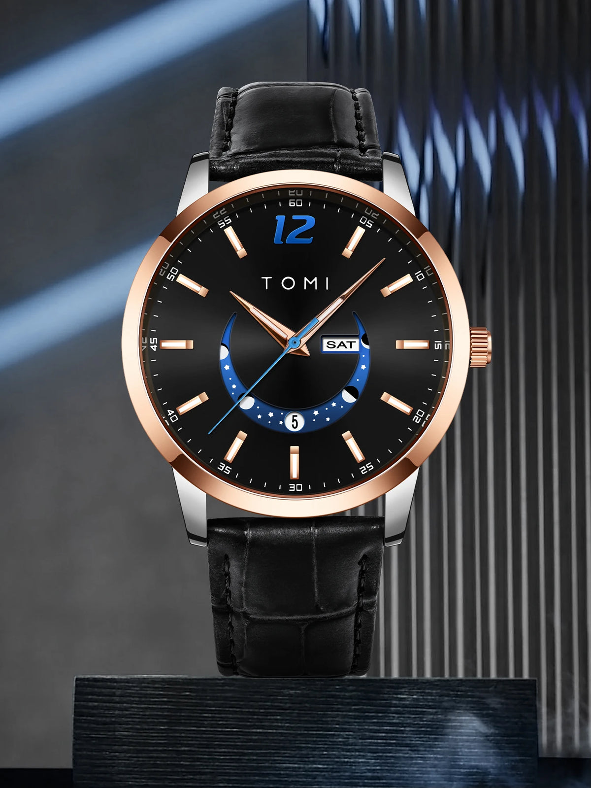 Reloj de cuarzo TOMI, de estilo elegante y profesional, con correa de piel, caja de aleación y esfera con agujas: diseño de alta gama, ideal como regalo para hombre.