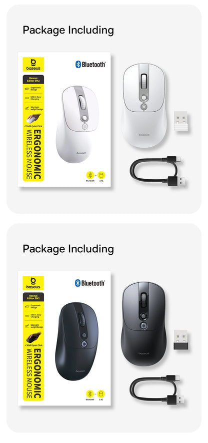 【NEW】Baseus EM2 Ergonomic Wireless Mouse Bluetooth 5.3 2.4G Type-C Charging Ultra Light Silent Mice Customizable Button Mouse